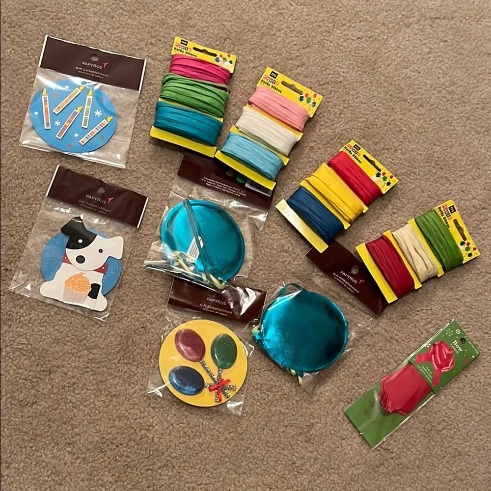 NEW Papyrus gift embellishments and raffia paper ribbon, assorted colors